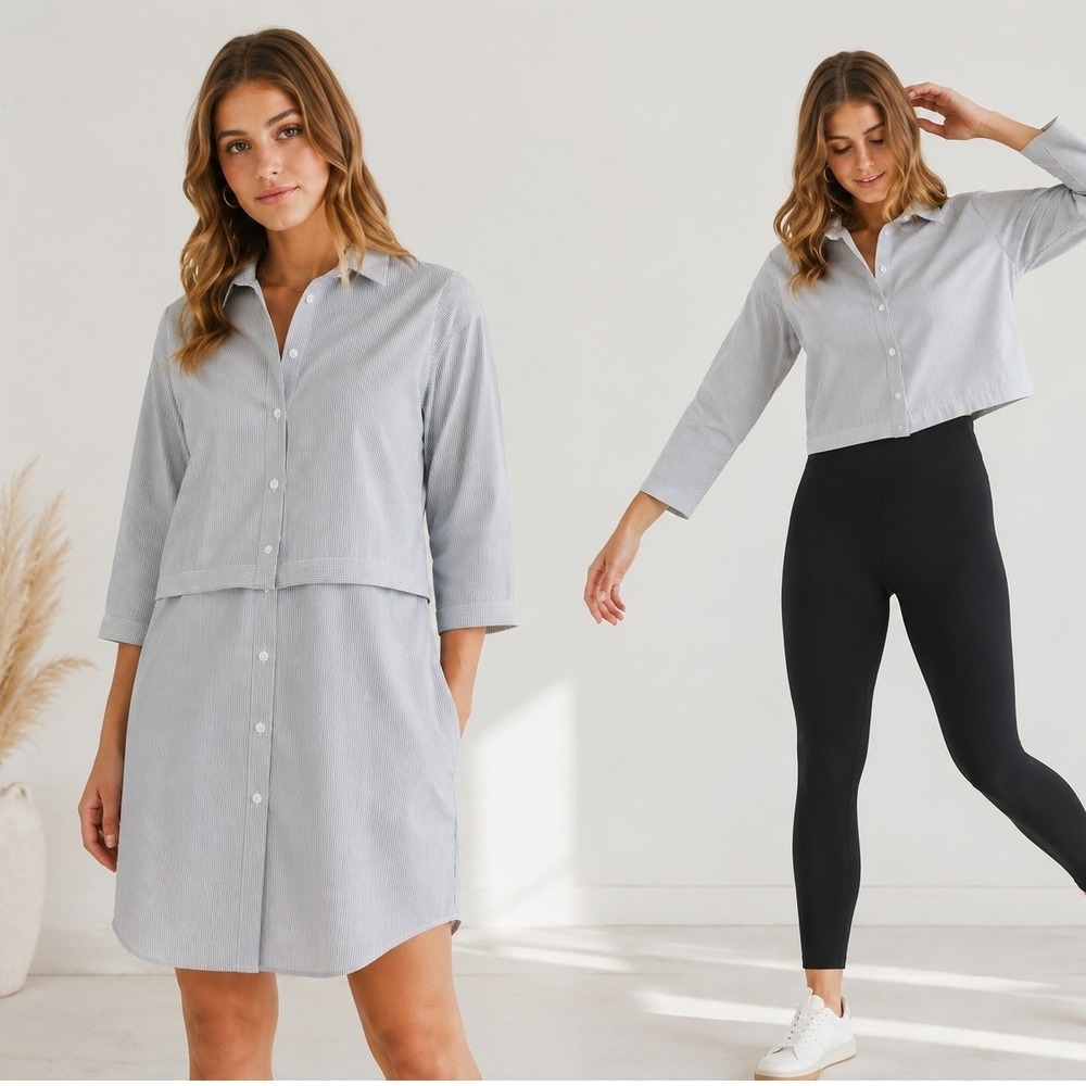 Vetta Convertible Organic Cotton Striped Shirt Dress Minimalist Sustainable Chic